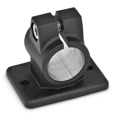 Rörkoppling i blästrad eller svartlackerad aluminium med fästplatta och 2 fästhål - foto