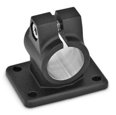 Rörkoppling i blästrad eller svartlackerad aluminium med fästplatta och 4 fästhål - foto