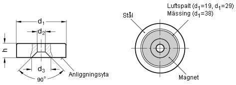 Alnico-magnet med förzinkat eller lackerat hus i stål - ritning