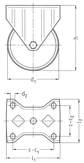 Svängbart hjul i polyamid med rostfri gaffel transporthjul länkhjul - ritning