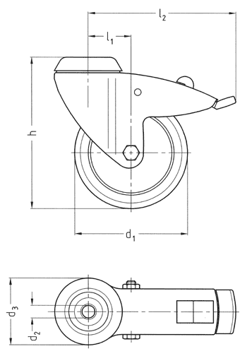 Bromsat apparathjul i polypropylen och termoplastiskt gummi