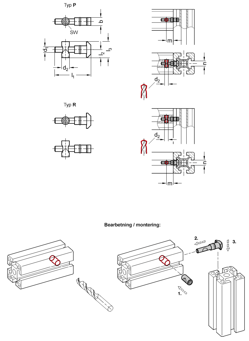 Symmetrisk snabbkoppling till aluminiumprofil