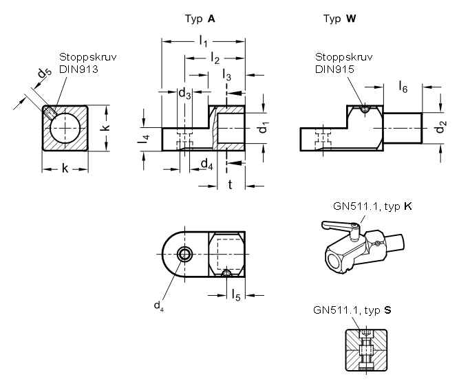 Svängbar rörkoppling i eloxerad eller slipad aluminium - ritning