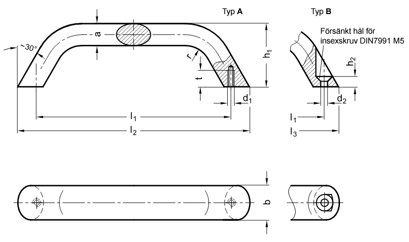 Bygelhandtag i aluminium