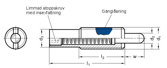 Ritning, fjädrande tryckskruv med gänglåsning - GN611